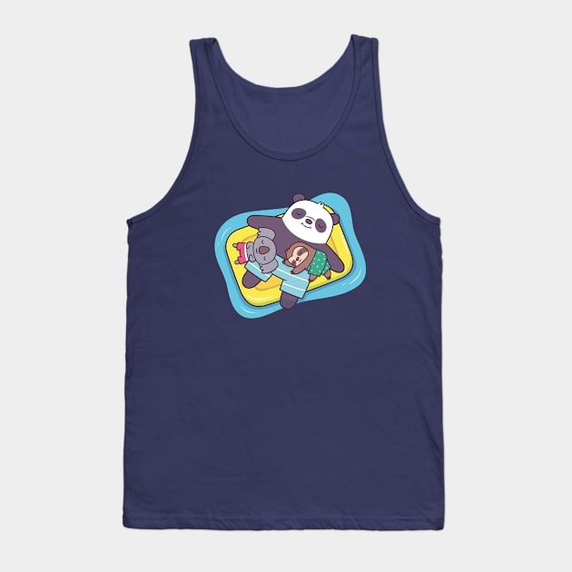 Cute Koala, Sloth and Panda Chilling on Pool Float Tank Top by rustydoodle